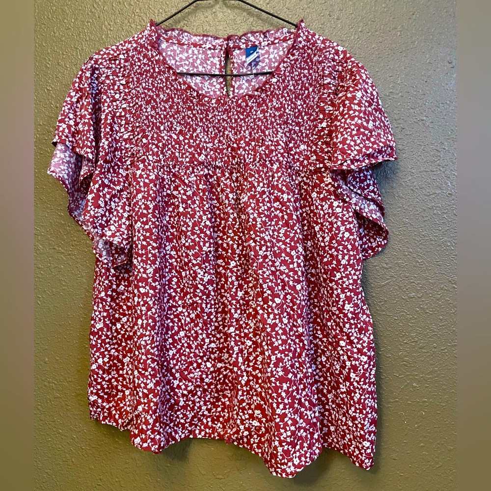 Flutter-Sleeve Smocked Pintucked Swing Blouse for Women